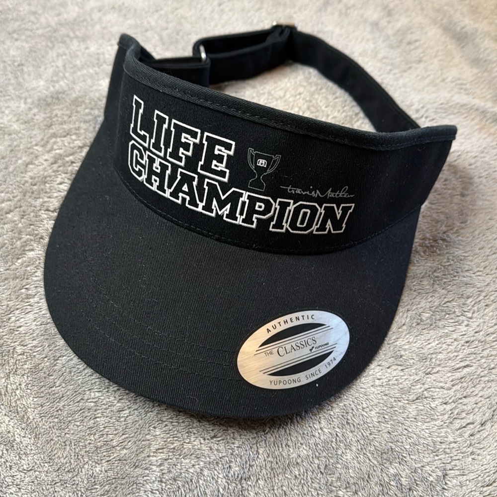 Travis Mathew "Life Champion" Black Adjustable Golf Tennis Visor